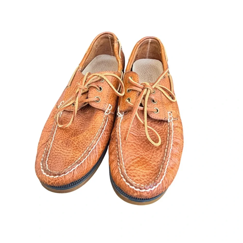 Polo Ralph Lauren Bienne Tan Pebbled Leather Boat Shoes Mens 11D Brown Loafers